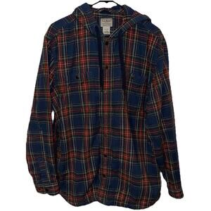 Men's L.L.Bean Scotch Plaid Flannel Hooded Slightly Fitted Shirt XL